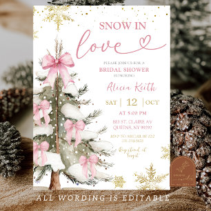 Invitación Lluvia de nieve rosa en la ducha de novia de invie
