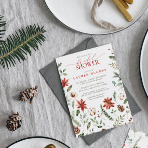 Invitación Lluvia de Novia Acuarela Roja de Invierno de Navid