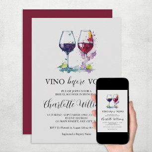 Invitación Lluvia de Novia Acuarela Vino Antes de Votos
