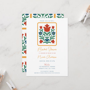Invitación Lluvia de Novia Arte Popular Floral Corazón y Péta