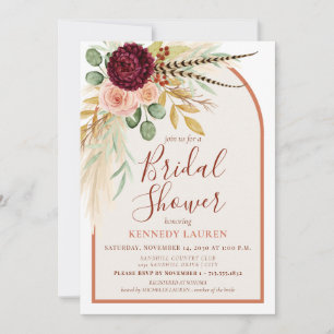 Invitación Lluvia de Novia Boho Floral de Terracota con Hierb