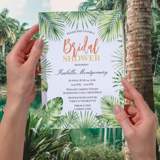 Invitación Lluvia de Novia Botánica Tropical Verde (Tropical Botanical Green Bridal Shower Invitations
)