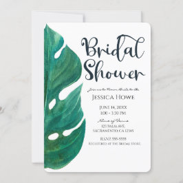 Invitación Lluvia de Novia Clásica de Hoja Tropical Blanca y