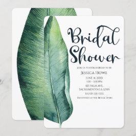 Invitación Lluvia de Novia Clásica de Hoja Tropical Blanca y