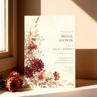Invitación Lluvia de Novia con Flor Silvestre Rosa Borgona Ot