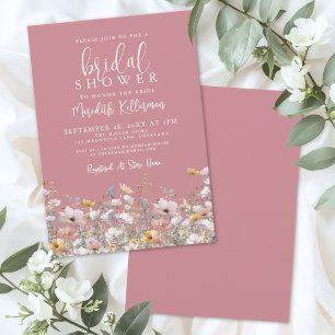 Invitación Lluvia de Novia con Flor Silvestre Rosa Polvo