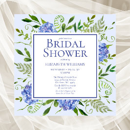 Invitación Lluvia de Novia con Hortensias Azules Acuarela Flo