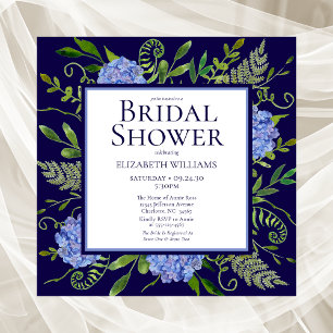 Invitación Lluvia de Novia con Hortensias Azules Acuarela Flo