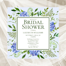 Invitación Lluvia de Novia con Hortensias Azules Acuarela Flo