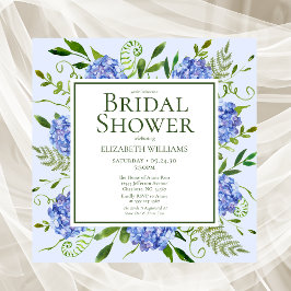 Invitación Lluvia de Novia con Hortensias Azules Acuarela Flo