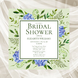 Invitación Lluvia de Novia con Hortensias Azules Acuarela Flo