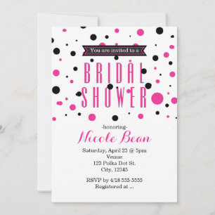Invitación Lluvia de Novia de lunares rosa y negro