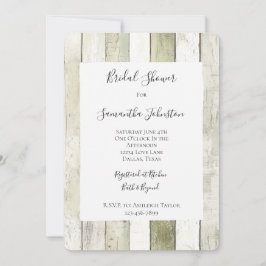 Invitación Lluvia de Novia de Madera Falsa Verde Rústico Blan