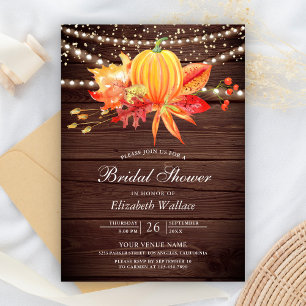 Invitación Lluvia de Novia de Madera Rústica y Hojas de Otoño