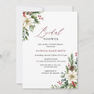 Invitación Lluvia de Novia de Poinsettias Piñas de Navidad