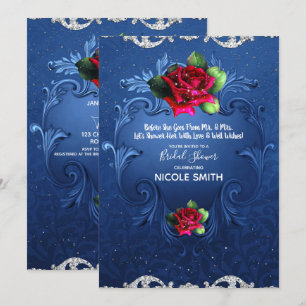 Invitación Lluvia de Novia de Rosas Rojas Ornamentales Vintag