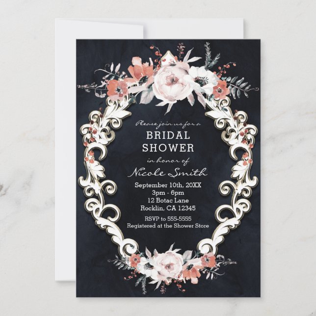 Invitación Lluvia de Novia Elegante y Sofisticada con Flores  (Anverso)