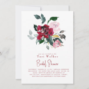 Invitación Lluvia de Novia en Acuarela Roja con Foto en B/N