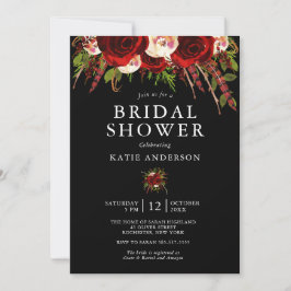 Invitación Lluvia de Novia Floral Boho de Borgoña Negra