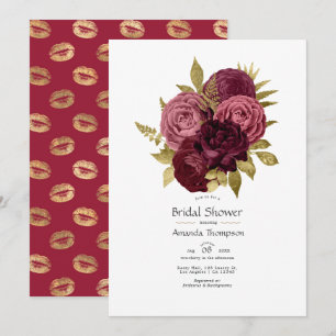 Invitación Lluvia de Novia Floral Borgoña y Dorado