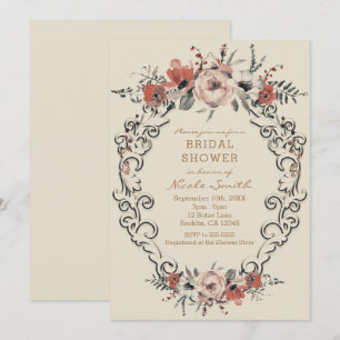 Invitación Lluvia de Novia Floral Botánico Beige Vintage