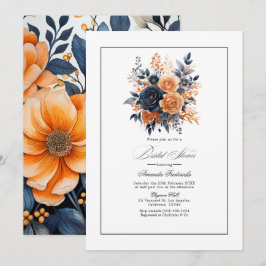 Invitación Lluvia de Novia Floral con Acuarela Azul Marino y