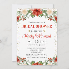 Invitación Lluvia de Novia Floral de Nochebuena en Acuarela d