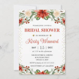 Invitación Lluvia de Novia Floral de Nochebuena en Acuarela d