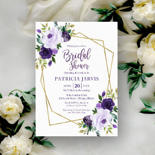 Invitación Lluvia de Novia Floral Geométrico Dorado Púrpura