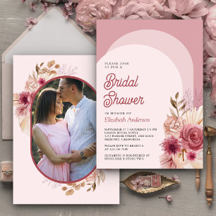 Invitación Lluvia de Novia Foto Floral Rosa Granada Pampas