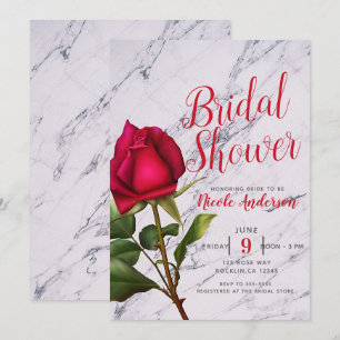 Invitación Lluvia de Novia Glam Moderna de Canicas Rosa Rojo