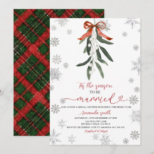 Invitación Lluvia de Novia Lazo Rojo Muérdago Copos de Nieve