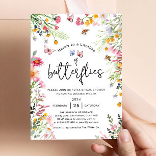 Invitación Lluvia de Novia Mariposa Floral Silvestre de Prima