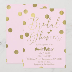 Invitación Lluvia de Novia Moderno Glamour con Lunares Rosado