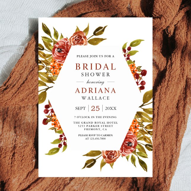 Invitación Lluvia de Novia Otoño Floral Naranja Quemada (Subido por el creador)