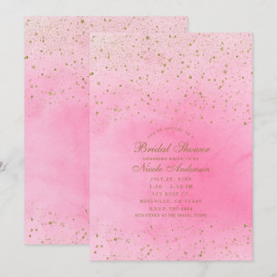 Invitación Lluvia de Novia Rosa Rosado y Dorado con Brillo
