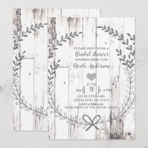 Invitación Lluvia de Novia Rústica de Granja en Madera Blanca