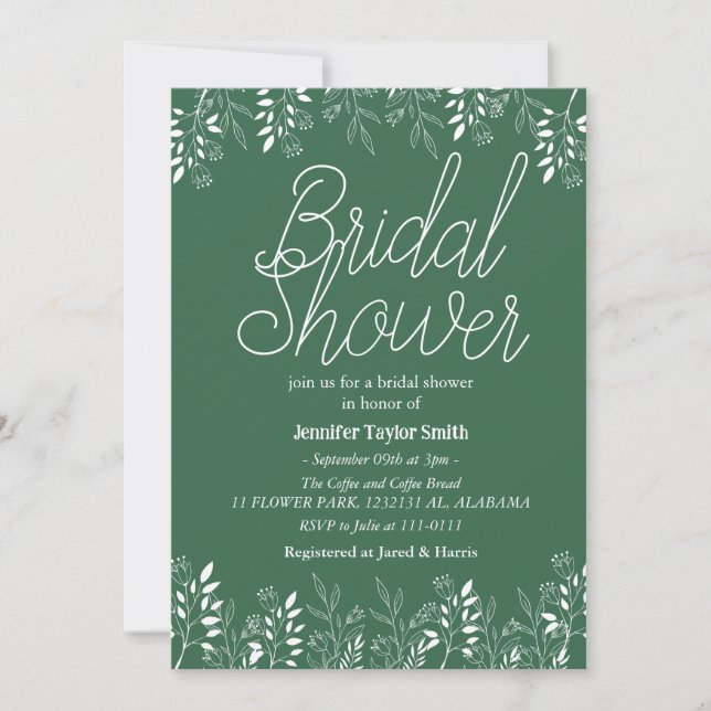 Invitación lluvia de novia simple y chic de flores silvestres (Anverso)