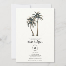 Invitación Lluvia de Novia Tropical Rústica Costera con Palme