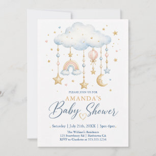 Invitación Lluvia de Nubes Arcoíris Acuarela Baby Shower