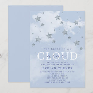 Invitación Lluvia de Nubes de Estrellas Azul y Blanco para De