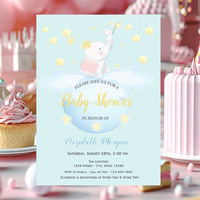 Invitación Lluvia de Nubes, Estrellas Elefante Puntos Azules  (Subido por el creador)