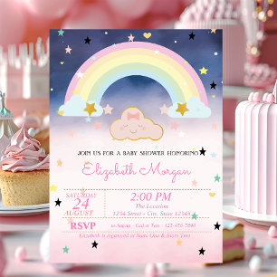 Invitación Lluvia de Nubes Tiernas Estrellas Ombre Baby Showe