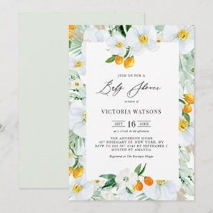 Invitación Lluvia de orquídeas y kumquats en acuarela para ba