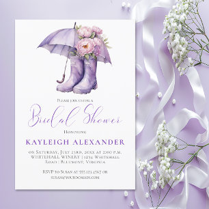 Invitación Lluvia de paraguas morado Boots Novia Floral Rosa