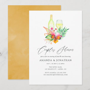 Invitación Lluvia de parejas de flores de verano tropical deg
