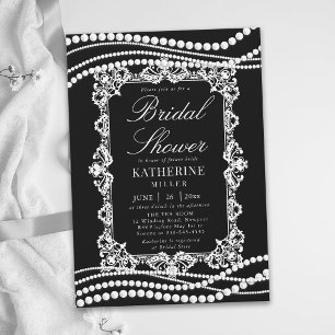 Invitación Lluvia de Perlas Clásico Negro Blanco Chic Despedi