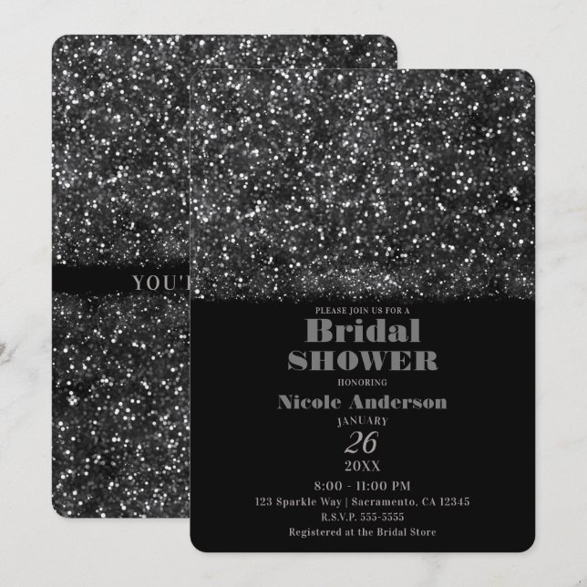Invitación Lluvia de Plata Brillo Luces Despedida de Soltera (Anverso / Reverso)