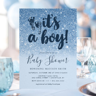 Invitación Lluvia de Purpurina Azul Marino "Es un Niño" Baby 
