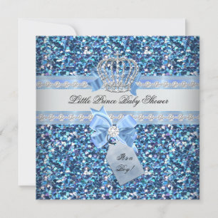 Invitación Lluvia de purpurina Baby Shower Niño Azul Corona d